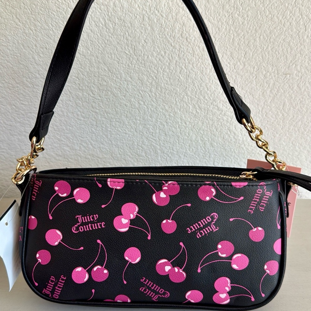 Juicy Couture Black and Pink Cherry Print Shoulder Bag - Picture 2 of 3